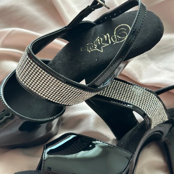 Pleaser Black Patent Platform Heels with Rhinestones - Picture 5 of 7